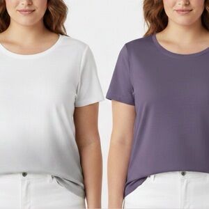 2 J. Jill Pima Cotton Top Bundle XL - White Ombre & Dark Purple